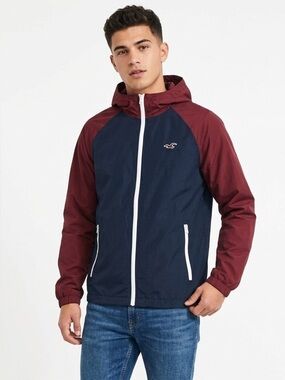 HOLLISTER long sleeve blue & red light weight packable Windbreaker Size Small